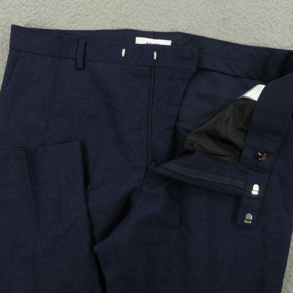 Reiss Pants Mens 36x29 Wool Navy Blue Flat Front Trousers Dress Slacks Straight